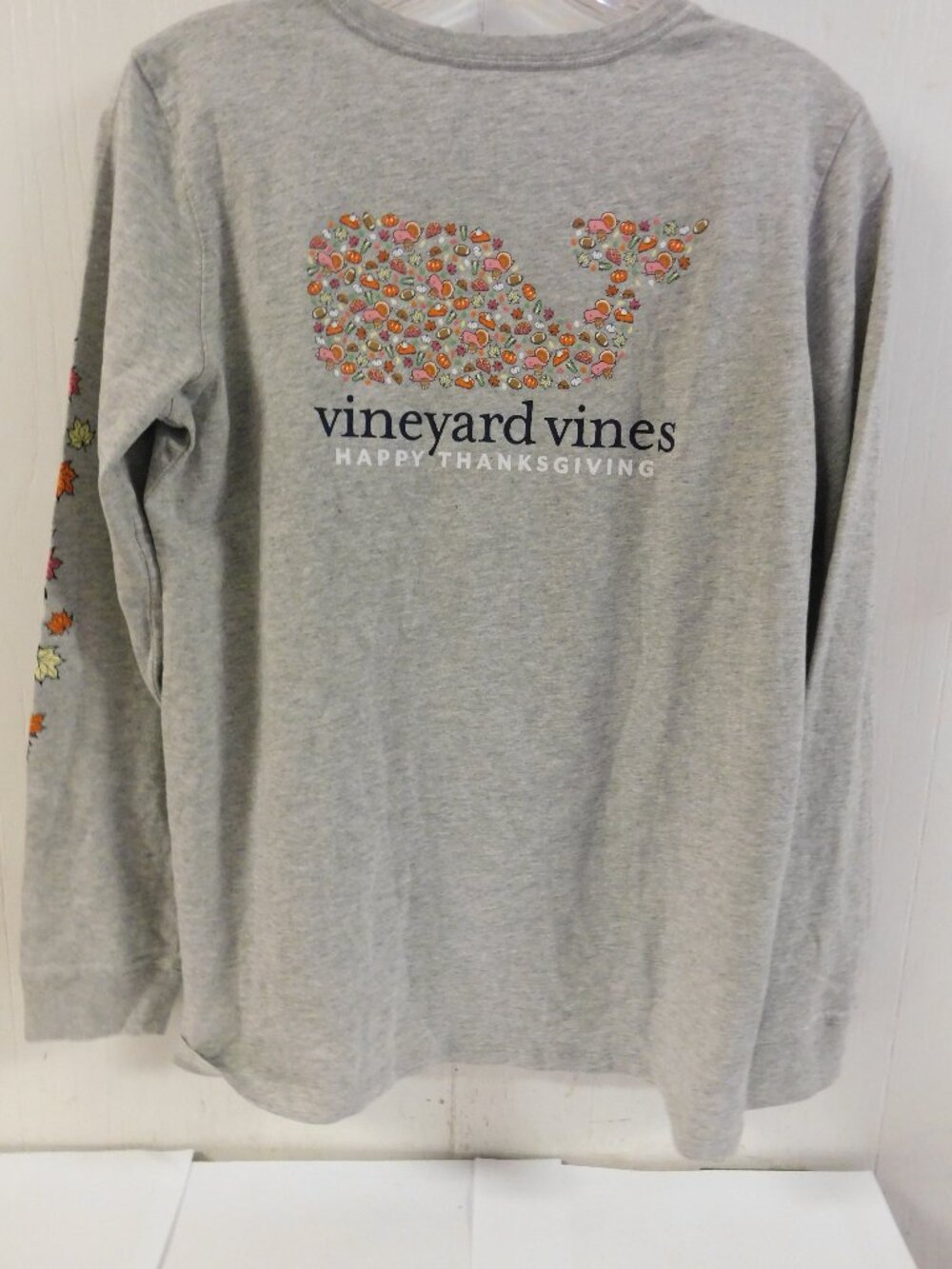 Vineyard Vines Girls Graphic Long Sleeve Tee Thanksgiving  Gray Heather XL NEW